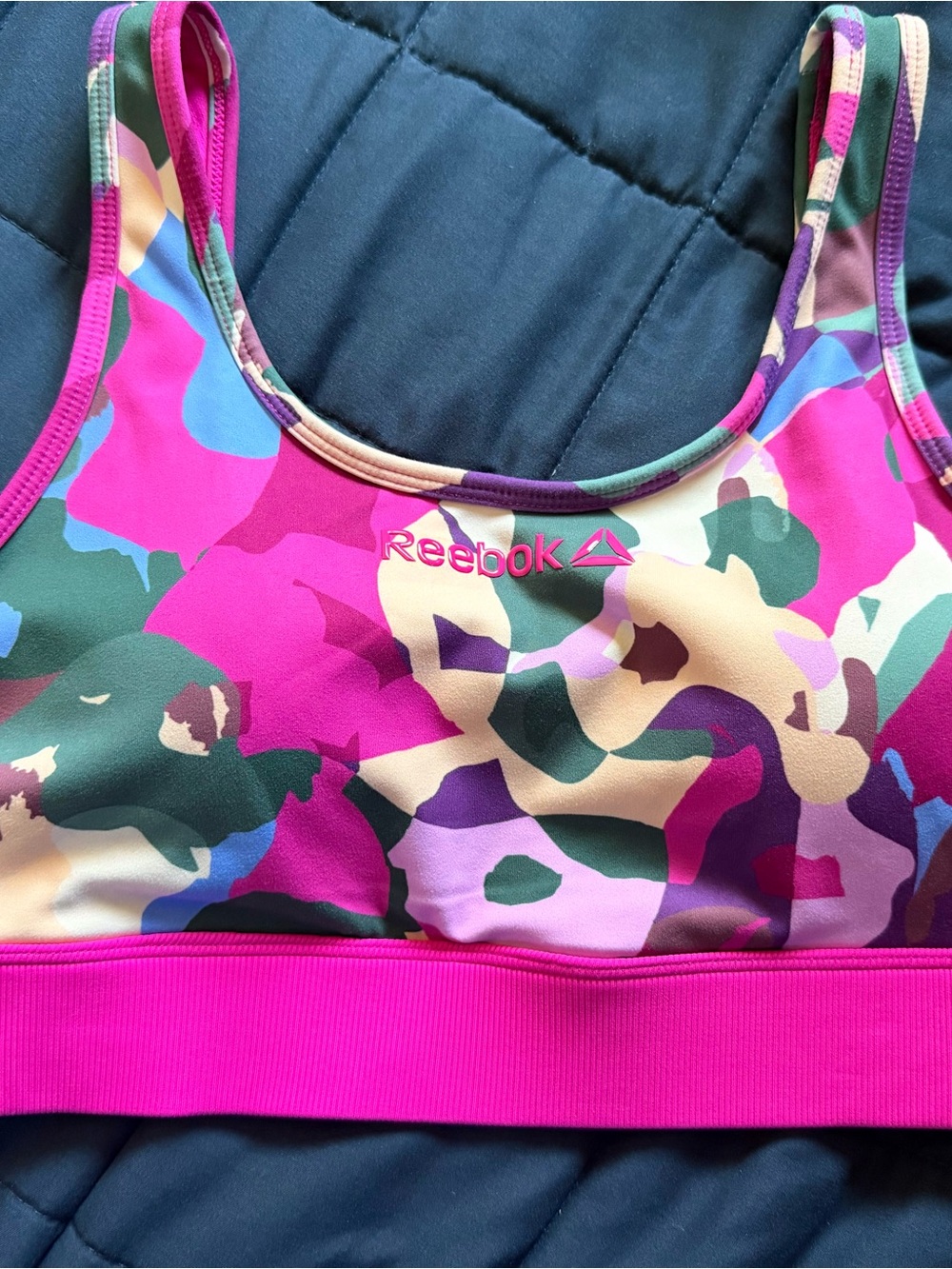 Reebok Pink & Multicolor Camo Sports Bikini Top